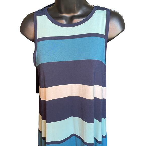 Loft Blue Striped Rayon Sleeveless Casual Dress Size SP - Picture 2 of 7